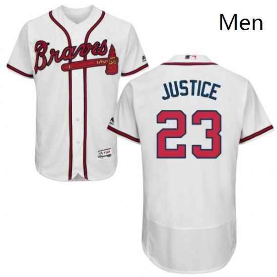 Mens Majestic Atlanta Braves 23 David Justice White Home Flex Base Authentic Collection MLB Jersey